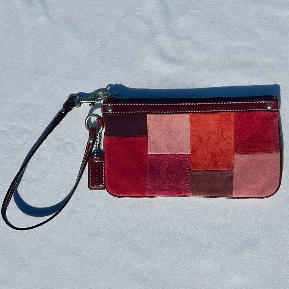 COACH Hampton Mosaic Suede Berry Patchwork Wristlet Leather Silver NWOT 140200 - Picture 5 of 12